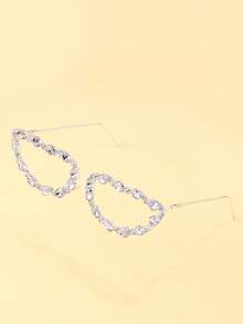1pc Half-Moon Shaped Lensless Decorative Glasses, Fully Embellished With Teardrop Rhinestones, Rimless Face Accessory, Fashionable Party Ball Birthday Photo Shoot Accessory For Women - Rhinestones - View 12