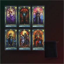 English Version Colored Glass Tarot Card Set 78 Cards (10.5*6.3cm) Stained Glass Tabletop Game Cards With Velvet Storage Bag Divination Collection Cards - Multicolor - View 4