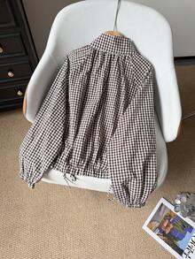 Women's Plaid Casual Versatile Everyday Long Sleeve Jacket - Coffee Brown - View 4