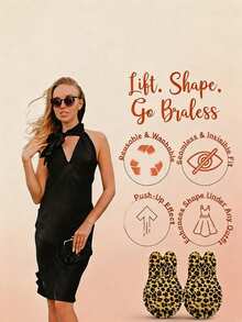 1 Pair Leopard Print Rabbit Ear Breast Lift Adhesive Pads, Self-Adhesive Invisible Bra Pads, Backless Strapless Invisible Breast Pads, Suitable For Dresses, Parties And Special Occasions, Lingerie, Adhesive Bras, Breast Tape, Travel Essentials, Strapless Bras - Upgraded Version - View 5