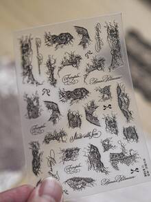 1 Stiker Hiasan Kuku Renda Hitam Timbul 3D, Pita Renda Robek Retro, Tulisan Kursif, Stiker Kuku Perekat, Dekorasi Seni Kuku Gotik - Hitam - View 2