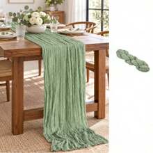 16 Pack Sage Green Cheesecloth Table Runner, Boho Gauze Table Runners, Soft Semi-Sheer Crinkled Cheese Cloth Fabric, Rustic Table Decor For Wedding Reception, Bridal Shower, Baby Shower, Birthday Party, Christmas, Thanksgiving, Banquet,And Decor - Sage Green - View 27
