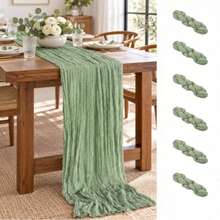 16 Pack Sage Green Cheesecloth Table Runner, Boho Gauze Table Runners, Soft Semi-Sheer Crinkled Cheese Cloth Fabric, Rustic Table Decor For Wedding Reception, Bridal Shower, Baby Shower, Birthday Party, Christmas, Thanksgiving, Banquet,And Decor - Sage Green - View 20