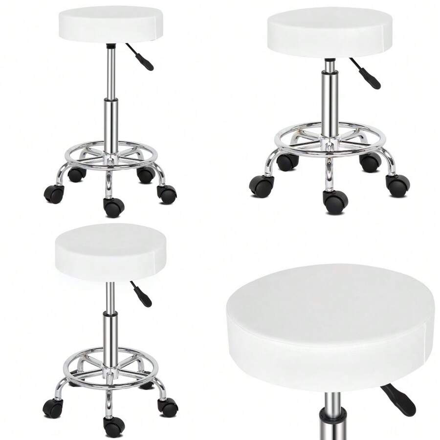 Round Stool Ha Ha Feet Rotation Bar Stool White - As Pic - View 1