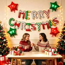 18pcs/Set "Merry Christmas" Letter Balloon Set (Foil), With Red And Green Star Balloons; Suitable For Decorating Christmas Parties, Events And Home Interiors, Also Can Be Used To Create Festive Atmosphere In Store Windows And Walls. - Multicolor - View 6