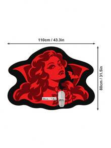 1pc Tattoo Flash Vampire Girl Shaped Area Rug, Black Red Gothic Portrait Novelty Floor Mat, Irregular Die Cut Accent Rug, Soft Plush Alt Decor For Bedroom Living Room Studio Dorm, Traditional Tattoo Style Rug, Housewarming Gift - Black - View 10