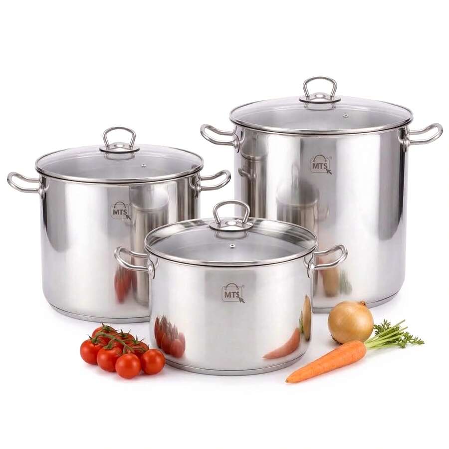 Geezy Stainless Steel Stock Pot With Glass Lid - Induction Base, All Hob Compatible, Riveted Handles, Vented Cover, Dishwasher Proof - Essential Cooking Pan For Soups, Stews, Curry, Biryani - View 1