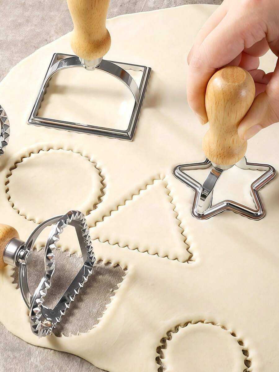 1pc Family Cookie Cutter Set With Wooden Handles – Heart, Star, Triangle Molds For Baking, Great Party Decor - Multicolor - View 1