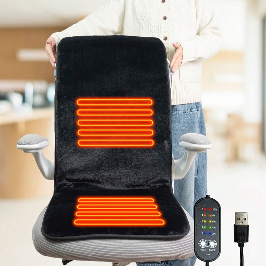 Large USB Powered Heated Seat Cushion With 5 Adjustable Temperature Levels And Timer, Overheat Protection - Plush Faux Rabbit Fur, Perfect For Home, Office Or Outdoor Use - Multicolor - View 1