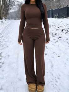 GLAMSIKIN Women's 2 Pieces Set Top,Fall Winter Casual Loungewear Homecoming Daily Elegant - Brown - View 11