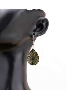 YUJUGLOW 1 Pair Colorful 3D Tunnel Abstract Art Pattern With 316 Stainless Steel Water Drop Earrings, Suitable For Women's Daily Wear - Dark Green - View 4
