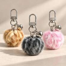 1pc/3pcs Women's Autumn/Winter Plush Leopard Print Spotted Ball Pendant, 3D Heart-Shaped Keychain Accessory, Fashion Bag Charm, Wallet Accessory - Multicolor - View 7