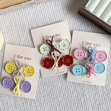 2pcs Korean Style Cute Button Hair Clips For Women, Colorful Bowknot Side Clips, Sweet Versatile Forehead Bangs Hair Clips, Daily Outing Photo Atmosphere Hair Accessories - Multicolor - View 3