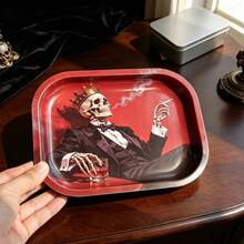 Cabin puff 1pc Gothic Dark Style Crown Skull Gentleman Rolling Tray, Excellent Rolling Tool, Ideal Holiday Gift - Print - View 7