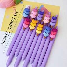 4pcs/Set Random Heart-Shaped Ballpoint Pens, Retractable Design, Multiple Patterns, Simple Printed Pens, Suitable For Weddings, Parties, Daily Use, Gifts, Perfect Valentine's Day Gift For Friends And Family - A - View 4