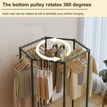 Hexagonal Rotating Clothes Hanger With Wheels, Independent Portable Metal Clothing Display Rack And Storage Rack, Suitable For Storage And Display In Laundry Rooms - Hexagonal Rotating Clothes Hanger Black - View 5