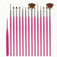 Rose Red 15pcs Eye Brush Set, Without Storage Bag, Suitable For Party, Home Or Travel Use - Hot Pink - View 4