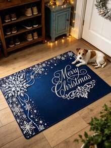 1pc Blue Crystal Merry Christmas Door Mat, Small Rug, Welcome Mat, Carpet, Floor Mat, Outdoor Door Mat, Kitchen Rug, Home Decor, Front Door Mat, Area Rug, Outdoor Mat, Home Decor, Area Carpet, Garden Rug, Washable Carpet - Multicolor - View 4