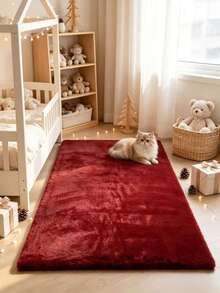 1pc Christmas New Style Burgundy Rectangular Soft Fluffy Decorative Rug, Christmas Style Burgundy Rectangular Rug For Living Room Bedroom Decoration, Autumn/Winter Minimalist Decorative Blanket, Decorative Rug, Bedroom Decoration, Small Rug, Rug, Home Decor, Living Room Rug, Living Room Small Rug, Bedroom Rug, Living Room Home Decor - Red - View 3