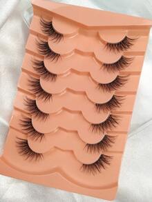 7 Pairs Half Lashes Natural Look Cat Eye False Eyelashes Criss Crossed Eyelashes Clear Band Short 3D Faux Mink Eyelashes Accent Lashes End Lashes Corner Eyelashes 3/4 Lashes - Black - View 7