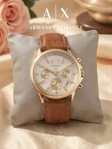 Armani Exchange Women's Gold-Tone Chronograph Watch, Brown Leather Strap, Mother Of Pearl Crystal Dial, Quartz Watch - Gold - View 10