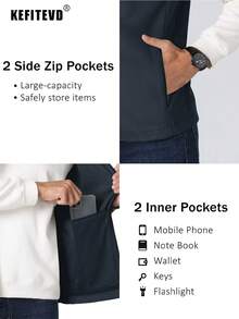 KEFITEVD Men's Fleece Vest Full Zip Sleeveless Jacket, Soft Warm Lightweight, Stand Collar Drawstring Hem, 4 Pockets, Suitable For Hiking Camping Fishing Golf - Navy Blue - View 4