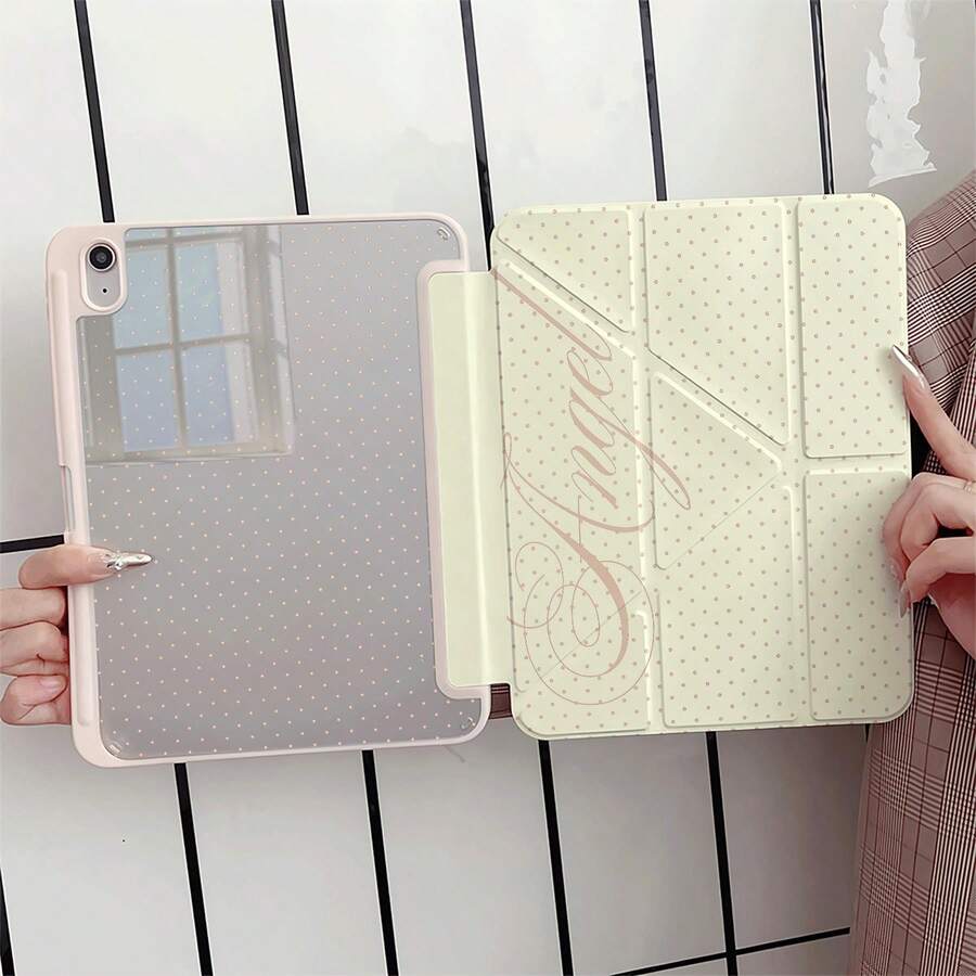 奶油波點天使手寫信平板保護殼，附筆槽，相容 iPad Pro/Air/9.7/Air 2/(7th Gen)/(8th Gen)/Air 4/5/Pro 11/10th Generation/Air 13/Air 11/11(A16 2025)，相容 Galaxy S9/S7/S10+，相容 Galaxy Tab S6 Lite 10.4 吋，相容 Matepad