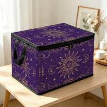 1pc 2DFat Thickened Foldable Zipper Storage Box, Moon And Star Full Print Design, Can Store Clothes, Bedding, Nail Tools, Holiday Items, Fits Under Bed, Suitable For Books Organization, Car Trunk Storage, Cosmetics, Hair Styling Tools, Office, Home Organization, Blankets, Daily Small Items Large Capacity Storage, Wardrobe Placement And Moving Packing, Zipper Closure Secure Reinforced Handle Durable - Multi-color - View 5