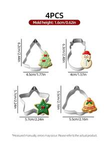 4/5Pcs Stainless Steel Christmas Cookie Cutter Set, Xmas Tree Snowman Heart Star Bell Shapes Biscuit Molds For Holiday Baking DIY Fondant Cake Decor - View 7