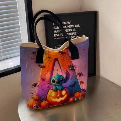 Christmas Nightmare Before Christmas Tote Bag, Halloween Decor Bag, Candy Bag, Disney Jack Print Handbag, (Zippered) Reusable Polyester Casual Shoulder Bag, Suitable For Daily, Work, Shopping And Travel Gift