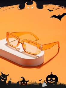 1 PC Women's Halloween Rectangle Fashion Glasses Transparent Orange PC Material And 1 PC Bat Glasses Chain For Halloween Club Party With Glasses Box - Multicolor - View 2