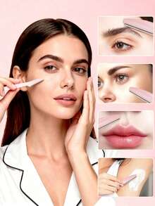 12/6PCS Long Handle Eyebrow Scissors With Precision Protective Cap, Suitable For Women's Daily Care Or Travel Use Beauty Tool - Baby Pink - View 3