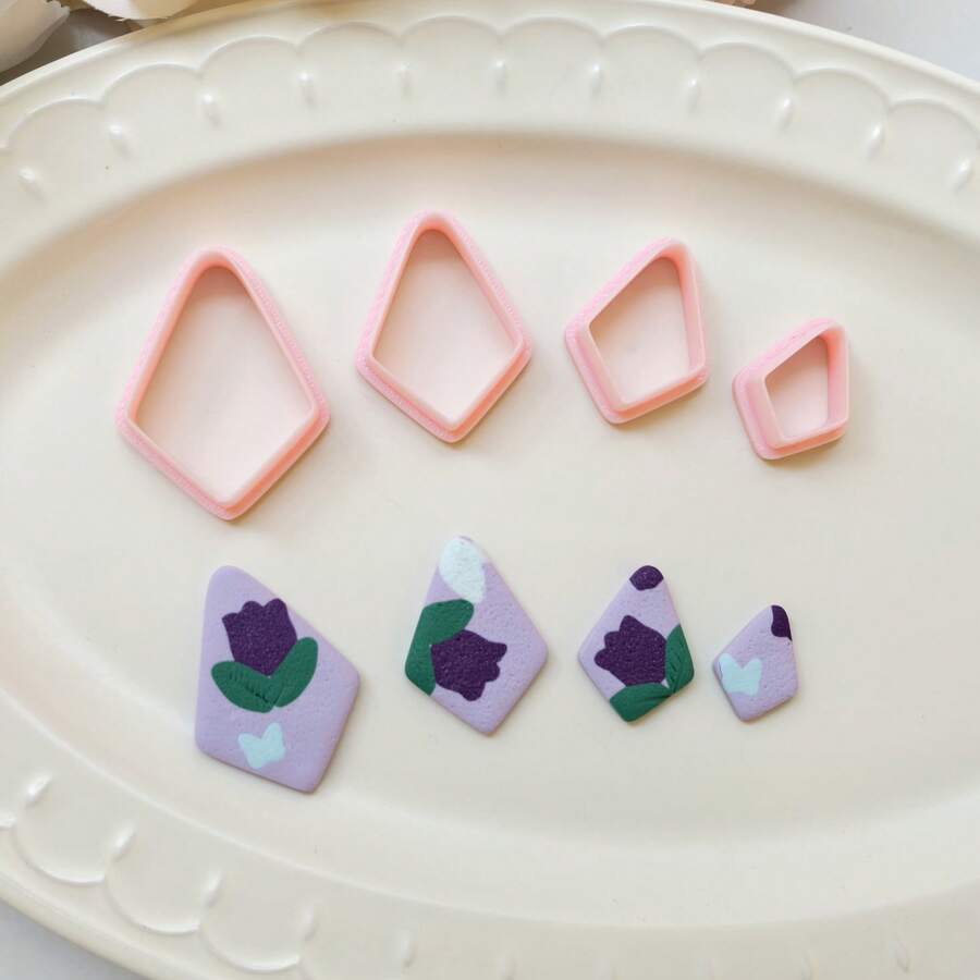 Modern Minimalist Geometric Pattern Polymer Clay Cutter, Asymmetrical Polygon Shaped Clay Cutter, DIY Handmade Earring Pendant Brooch Making Tool, Compatible With Polymer Clay, 3D Printed, Clean Cut, Handmade Jewelry Floral DIY Craft Accessories - Geometric - View 1