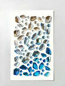 1pc Autumn/Winter New Blue Gradient Faux Ice Cube Face Sticker, Y2K Gothic Style Gradient Blue Ice Cube Face Makeup Decor Rhinestone Sticker, Professional DIY Supplies For Face Sticker Store, Suitable For Concerts, Christmas - Multicolor - View 6