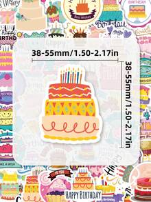 50Pcs Aesthetic Birthday Cake Stickers For Kids, Colorful Cartoon Cupcake & Balloon Decals For Party Decor, Stickers For Laptop, Water Bottle, Phone Case & Journal Decor - Multicolor - View 5