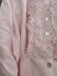 Dila Polly Women's Autumn Elegant Contrast Lace Cardigan, Elegant Long Sleeve Front Button-Up Top, Contrast Lace Collar Sweater (Autumn/Winter Style) - Pink - View 9