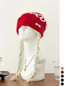 1pc American Style Cold Hat For Women, Large Head Circumference Knitted Hat, Autumn/Winter Sichuan-Western Style Woolen Hat, Ear-Protective Hiking Hat, Warm And Face-Slimming - Cieeo Letter Flange - View 4