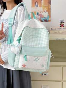 Sweet & Cute Style Backpack, Bowknot Plaid Design, Lightweight Large Capacity Multi-Pocket Student School Bag, College Commuter Bag, Daily Travel Short Trip Shopping Outdoor Leisure Backpack, Suitable For School Back To School Office Commute Holiday Gift - A - View 4