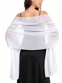1pc Chiffon Shawl Scarf Wrap, Suitable For Brides, Weddings, Evening Gowns And Special Occasions - White - View 2
