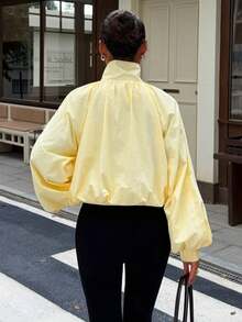 Women's Fashion Long Sleeve Regular Fit Woven Fabric Jacket, Soft Yellow, Perfectly Creates A Chic Fashionable Look - Yellow - View 5