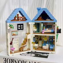900+ Pieces Dollhouse Building Blocks Set, Expandable Open Design Two-Story Mini House, With Rich Furniture Accessories, DIY Small Particle Building Blocks Toy, Desktop Decoration, Ideal Gift For Girls On Holidays And Birthdays - Multicolor - View 8