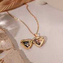 Personalized Diamond Heart Photo Locket Necklace Custom Engraved Locket With Two Pictures Memory Gift For Her/Mom - Multicolor - View 6