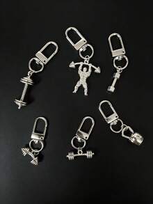 6Pcs Fitness Gym Keychain Set, Alloy Weightlifting Man Kettlebell Dumbbell Barbell Charm Key Ring, Sports Workout Bag Pendant Gift For Fitness Lovers - Multicolor - View 5