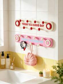 5/1pc Dopamine Style Plastic Rectangular Wall Mount Hook Rack With Colorful Round Bead&Letter Print Detail,Multi‑Hook Hanging Holder,Decorative Wall Hanger,Suitable For Daily Home Organization,Entryway,Bathroom, Bedroom, All‑Season Indoor Decor Use - Multicolor - View 10