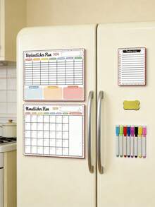 12/6/1 Set Magnetic Dry Erase Fridge Calendar, Monthly Fridge Planner & Today's Menu List Whiteboard, 2/3 Pcs Fridge Blackboard For Kitchen And Office, Includes 3/8 Markers + Eraser - Magnetic Adhesive Set [pen and Eraser Colors Random] - View 18