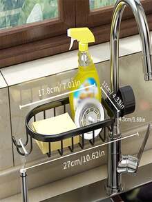 1pc Adjustable Faucet Hanging Basket Storage Rack, Kitchen/Bathroom Universal Sink Top Organizer, Hanging Storage For Shower Gel, Sponge, Dish Soap, Space-Saving - A - View 2