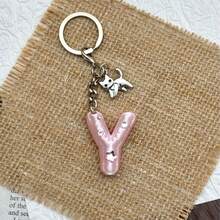 Cute 3D Bubble Letter Keychain, Bright Pink Y2K Preppy Style Initial Key Ring, Car Key Accessory And Personalized Bag Charm, Sweet Bright Pink Initial Key Ring, Cute Car Key And Bag Charm, Sweet Gift For Friends And Girls - Multicolor - View 24