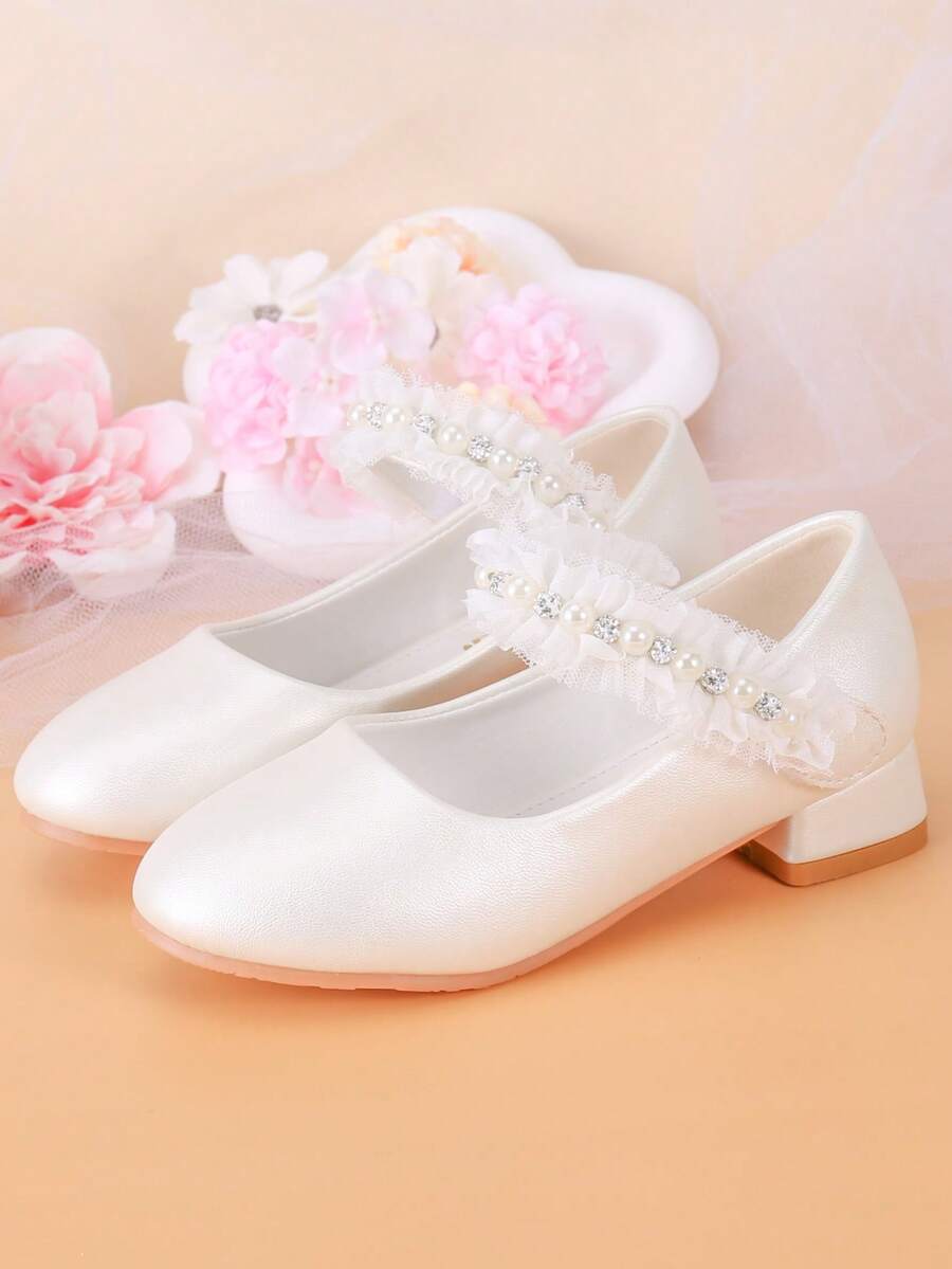Girls White High Heel Pumps, Dress Shoes For Performance, Princess Shoes For Kids - White - View 1