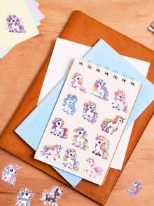 56Pcs Cute Kawaii Unicorn PET Stickers For Kids, Rainbow Unicorn Star & Flower Decals, Party Decor Decals For Scrapbooking, Water Bottle, Laptop & DIY Decor - Multicolor - View 4