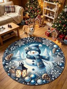 1pc Blue Snowman Lantern Round Christmas Rug, Decorative Carpet, Bedroom Decor, Small Rug, Carpet, Home Decor, Living Room Rug, Living Room Small Rug, Bedroom Rug, Living Room Home Decor - Multicolor - View 3